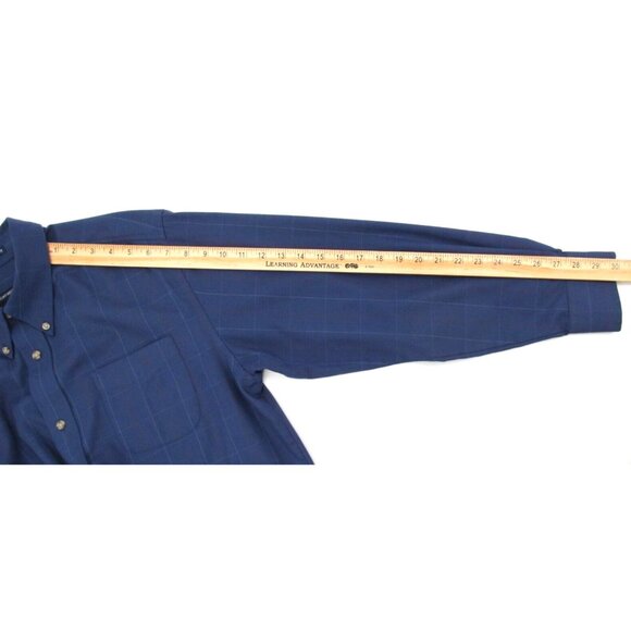 Knightsbridge Wrinkle Resistant Dress Shirt M – Navy Blue Plaid Button Down - Picture 10 of 12